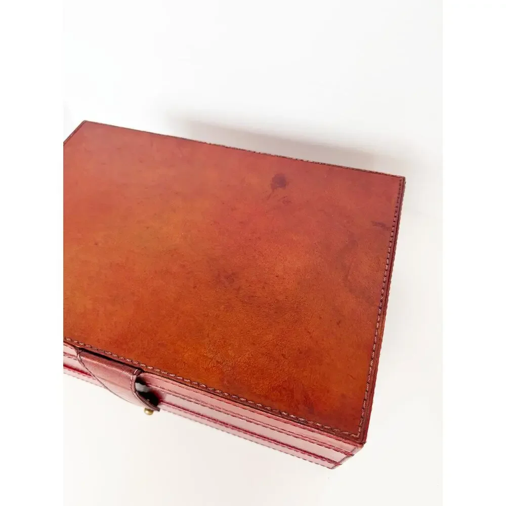William Sheppe Leather Jewelry Box Case Brown Red Classic